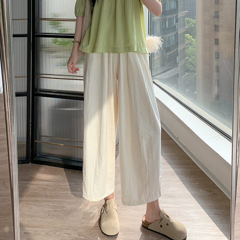 White Granny Pants for Women, Summer Thin Style, 2026 New Casual Wide-Leg Cropped Ice Silk Carrot Pants for Petite Figures