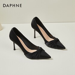 达芙妮Daphne~高跟鞋女2023新款软皮尖头单鞋浅口细跟气质婚礼鞋