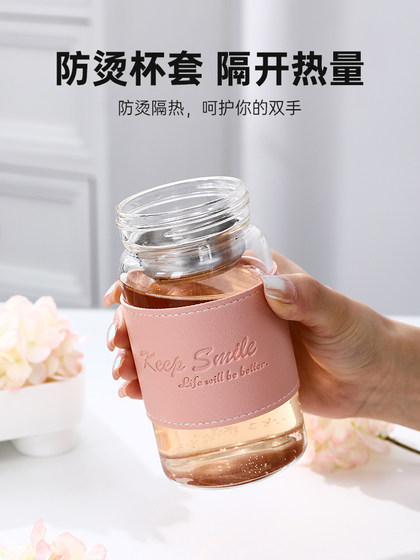 喝水杯女学生高颜值耐高温带盖玻璃杯便携简约随手杯可爱泡茶杯子