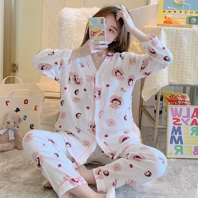 All-Cotton Maternity Pajamas for Summer, Thin Style, Postpartum Nursing, April/May, Women's Maternity Sleepwear, All-Cotton Two-Piece Set — 1