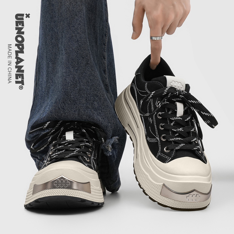 Uenoplanet Ensemble Series Wear-Resistant Thick-Soled Canvas Shoes for Men and Women, Trendy Dirty Shoes, Thick-Soled Height-Increasing Men's Sneakers
