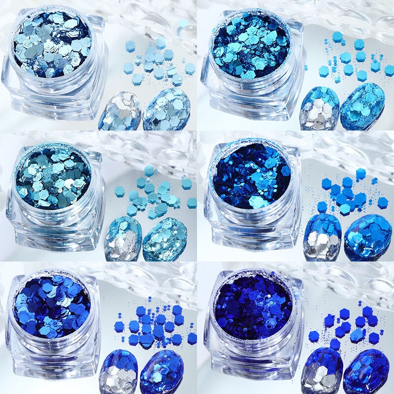 Nail Art Explosion ins Wind 6-Piece Set Blue Glitter Autumn and Winter Manicure Mixed Round Diamond Large Sequin Nail Patch Nail Art Explosion ins Wind 6-Piece Set Blue Glitter Autumn and Winter Manicure Mixed Round Diamond Large Sequin Nail Patch