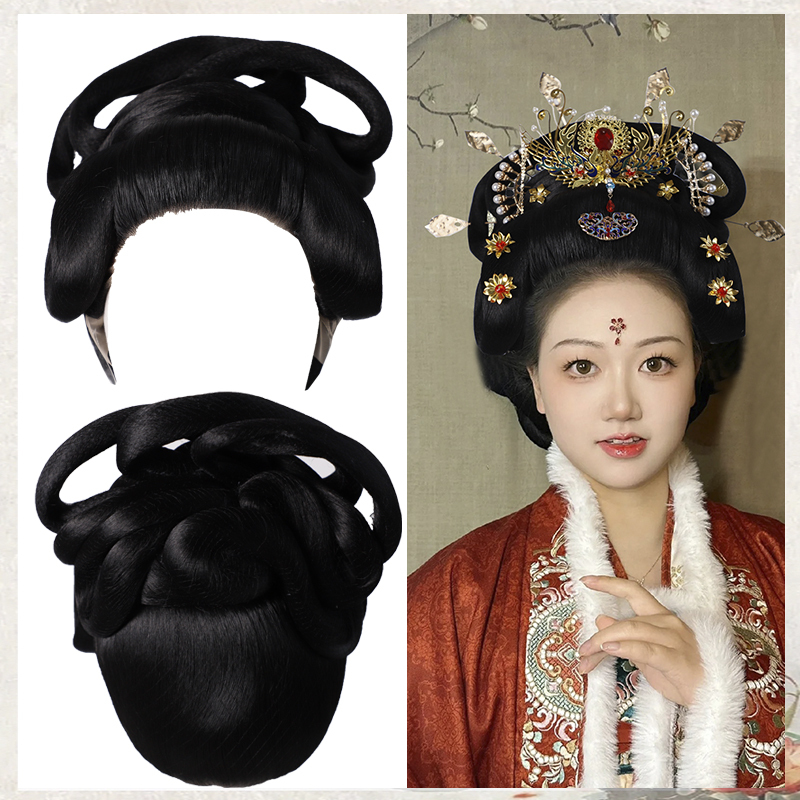 Ancient Costume Imperial Concubine Wig Hairstyle Set, Ancient Empress Queen Headgear, Ancient Costume Palace Drama Film and Television Style Performance