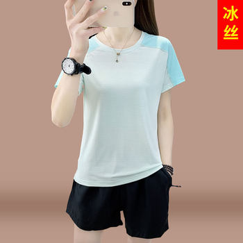 Ice Silk Sports Suit for Women 2025 New Summer Thin Style Mother's Clothing Age-Reducing Short-Sleeved Shorts Running Suit Two-Piece Set
