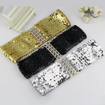 Gold Silver Color Belt Cool Punk Sparkling Sequins Elastic S