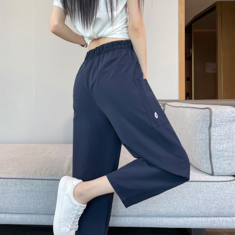 Dark Blue Quick-Dry Ice Silk Harem Pants for Women, Summer Thin Style, Petite Loose Casual Sun-Protection Jogging Sports Carrot Pants