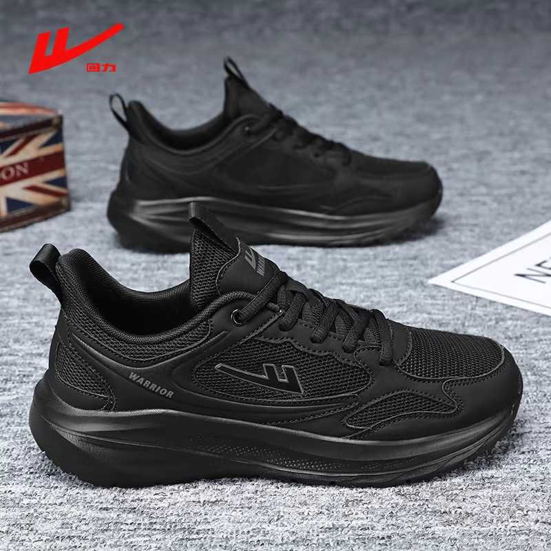 Pull-Back Sneakers Men's Shoes 2026 Spring Mesh All-Black Breathable Work Shoes Lightweight Soft-Soled Shock-Absorbing Running Shoes