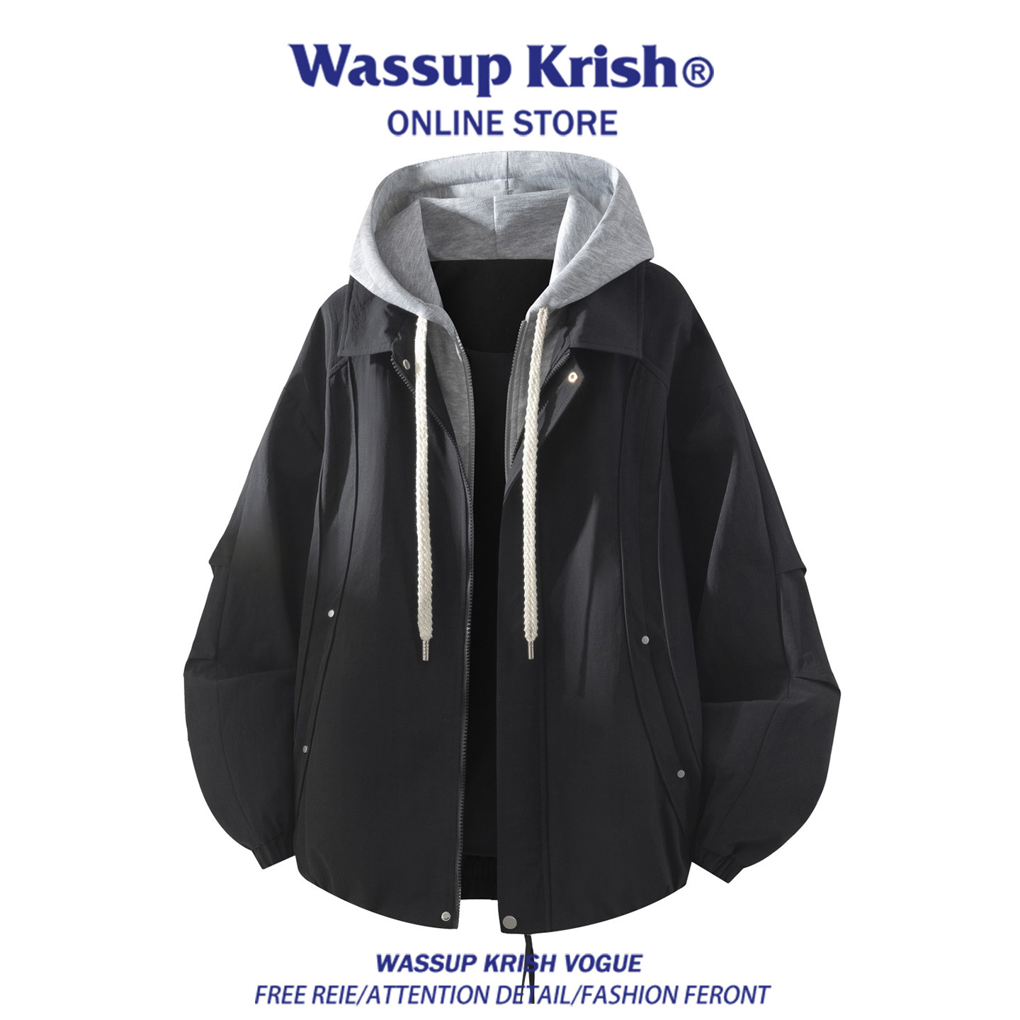 WASSUP KRISH Американская поддельная куртка с капюшоном из двух частей с заклепками, мужская весенняя новая свободная спортивная мужская куртка