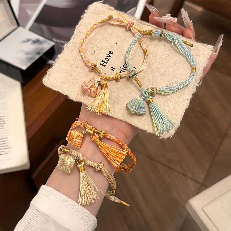 Dragon Boat Festival Colorful Rope Bracelet, Niche Design, Hand-Woven, High Aesthetic Value, Adjustable, Starry Tassel, Rice Dumpling Bracelet