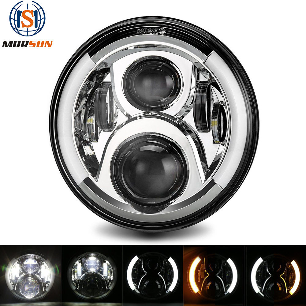 7寸牧马人双色天使眼 LED前大灯 适用jeep wrangler headlight