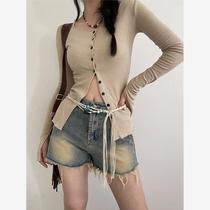 Japanese FC hand-woven thin belt for women with ethnic beige decoration and skirt high-end simple and versatile waist rope