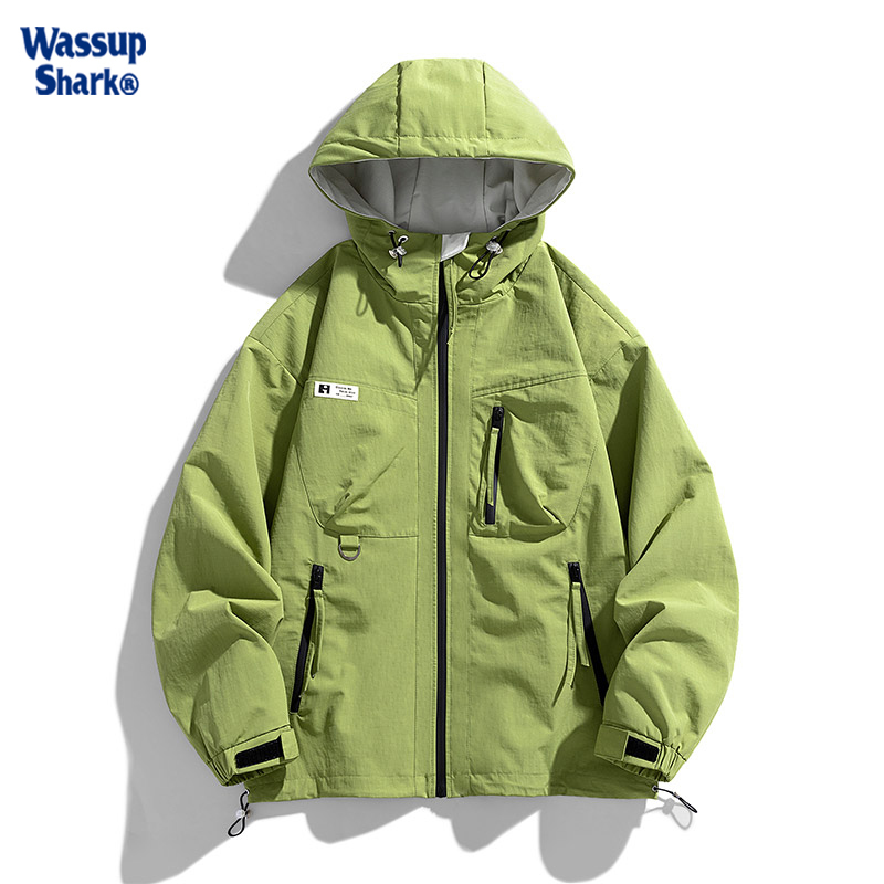Wassup Shark Mountain Series Outdoor Jacket Men's New Hooded Loose Workwear Trendy Color-Blocking Windbreaker Jacket