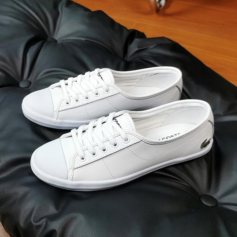 Lacoste French Crocodile Versatile White Sneakers Genuine Leather White Women's Shoes Lace-Up Flat Casual Shoes Spring and Autumn Wear Lacoste French Crocodile Versatile White Sneakers Genuine Leather White Women's Shoes Lace-Up Flat Casual Shoes Spring and Autumn Wear