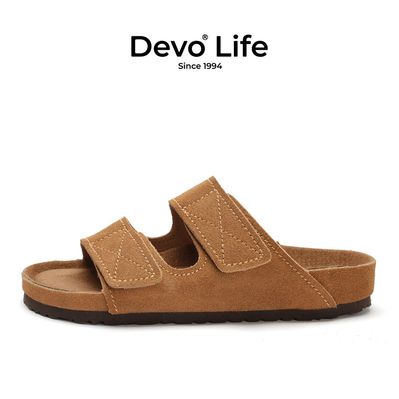 Devo Life Slippers Are Fashionable and Casual Couple Slippers for Outdoor Wear, Cork Sole, Summer Simple Slip-On Slippers 25056