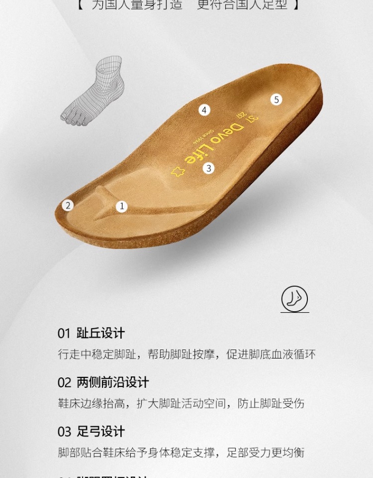 Devo Life 的沃 女款复古油蜡牛皮软木平底凉鞋 119WP56170 下单折后¥199包邮 3色可选