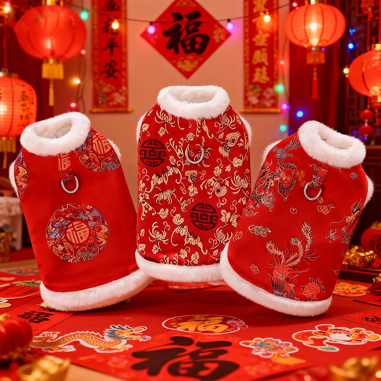 2026 New Chinese Style Tang Suit Dog Clothes Winter Outfit for Small Dogs Like Bichon Frise and Corgi, New Year Four-Legged Clothing