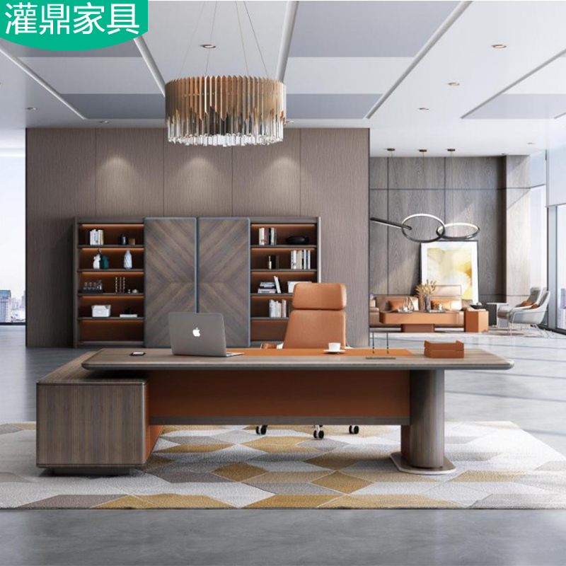 Xiamen Office Furniture Solid Wood Owner Table President Light Extravagant Bandae Fashion Manager's Office Head Desk Creativity