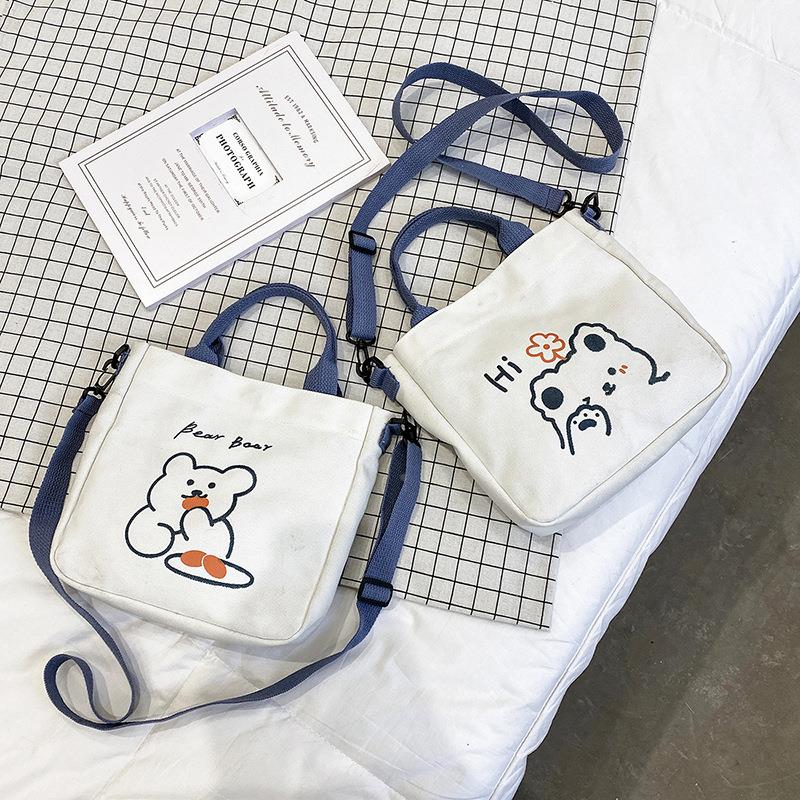 New children cute canvas inclined cross buns bag large capacity single shoulder bag for primary and secondary school students' extracurbout handbag-Taobao