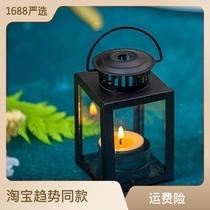 Windproof candle creative pony lantern portable glass iron candlestick candle cover windproof ancient style lamp outdoor home decoration