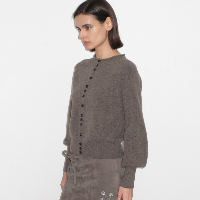 Mito De Dar Wool Multi-Button Lamb Leg Sleeve Floral Yarn Rolled Edge Short Low-Saturation Sweater Knit Cardigan