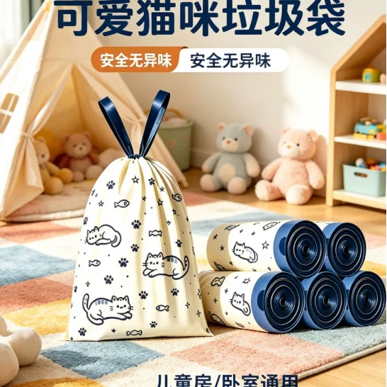 Colorful Drawstring Garbage Bags with Automatic Closure, Portable Kitchen Household Thickened Garbage Bags for Cats Colorful Drawstring Garbage Bags with Automatic Closure, Portable Kitchen Household Thickened Garbage Bags for Cats