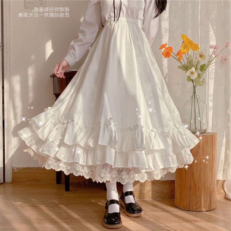 Japanese-Style Soft Girl Super Fairy Lace Long Skirt White Fairy Skirt High-Waisted Half Skirt Women's Spring and Summer Design Niche Skirt Japanese-Style Soft Girl Super Fairy Lace Long Skirt White Fairy Skirt High-Waisted Half Skirt Women's Spring and Summer Design Niche Skirt