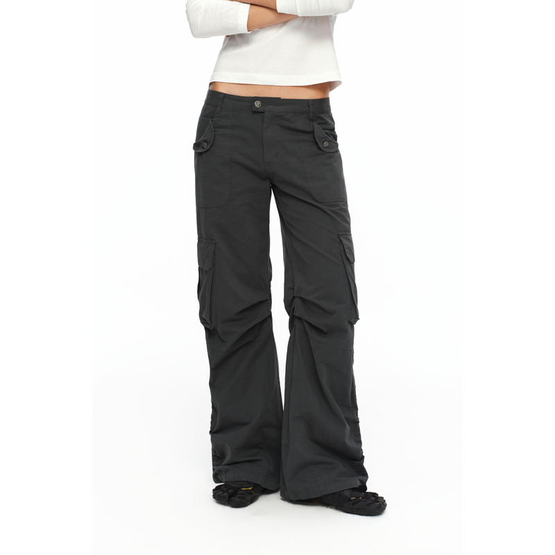 Oinimi Dark Gray Millennium Multi-Pocket Cargo Pants Y2K Low-Waist Pleated Casual Straight-Leg Pants Oinimi Dark Gray Millennium Multi-Pocket Cargo Pants Y2K Low-Waist Pleated Casual Straight-Leg Pants