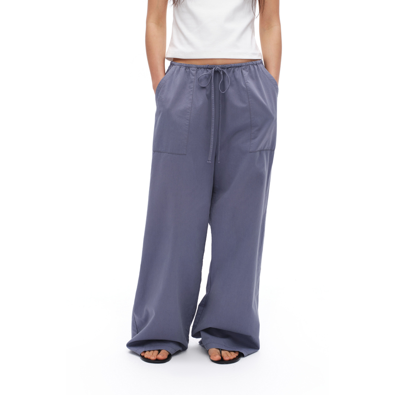 Oinimi Mist-Dyed Blue Drapey Air Pants Rayon Blend Lightweight Casual Waistless Long Pants