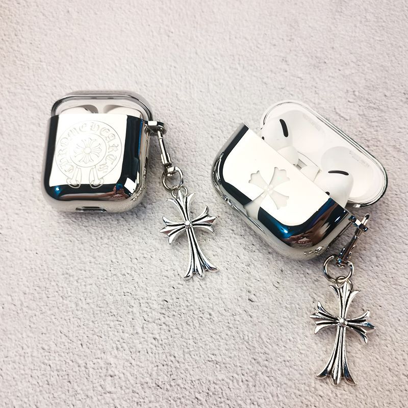 Trendy Patterned Cross AirPods 4 Bluetooth Earphone Noise-Cancelling Case, Compatible with AirPods Pro 3Rd Generation, AirPods 2/3/4, Electroplated Silver, Suitable for AirPods Pro 2Nd Generation, Soft Shell Apple Earphone Case