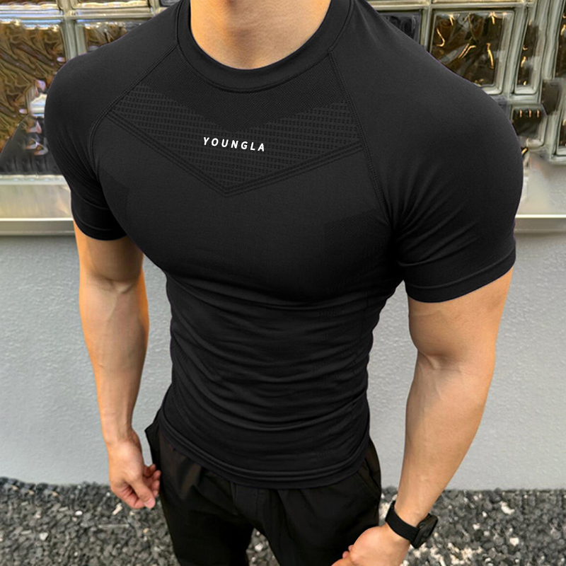 American-Style Fitness Tights, High-Elastic Sports Short-Sleeved Slim-Fit Muscle Men's Compression Training Breathable Quick-Drying Running T-Shirt