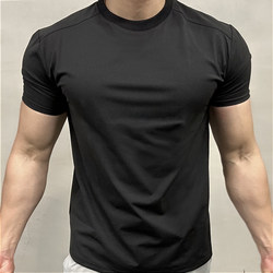 Sports and Fitness Short-Sleeved Men's Quick-Drying Splicing Cuffs Showing Muscles T-Shirt American Elastic Breathable Running Training Clothes