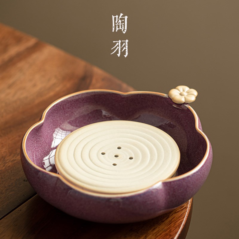 Purple Jun Porcelain Kiln Variable Retro Antique Ceramic Teapot Cover Bowl for small dry foam tray Home utility-made tea accessories-Taobao