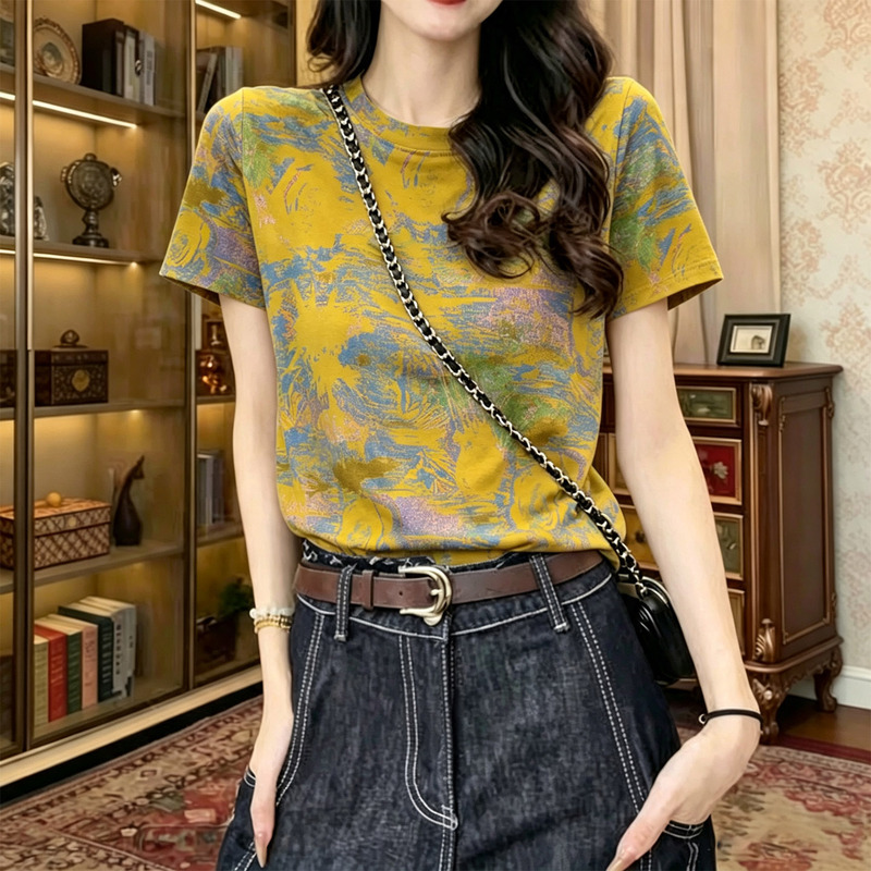 2026 Summer Retro New Tie-Dye Print Short-Sleeve T-Shirt for Women, Loose Fit, Slimming, Casual, Age-Reducing, Versatile Top 2026 Summer Retro New Tie-Dye Print Short-Sleeve T-Shirt for Women, Loose Fit, Slimming, Casual, Age-Reducing, Versatile Top