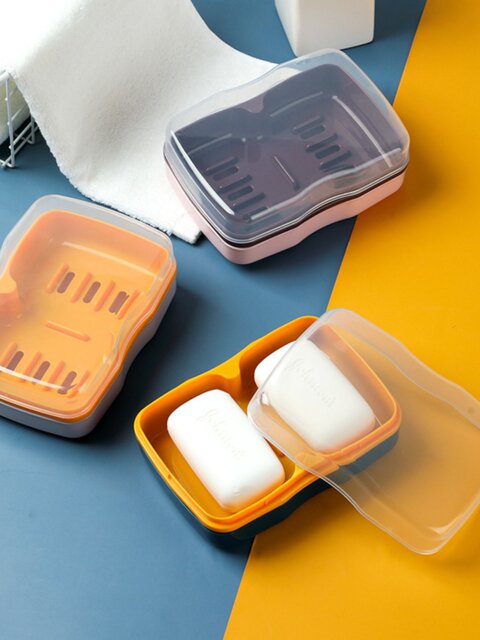 Soap Box, Two-In-One, with Drainage, Double Compartment, with Lid, Soap Box for Student Dormitory, Double Compartment, Portable, for Bathroom