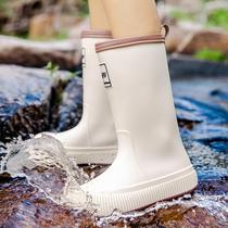 Womens high-top rain boots 2024 new four-season fashionable water shoes waterproof non-slip plus velvet lightweight wear-resistant rain boots LFY