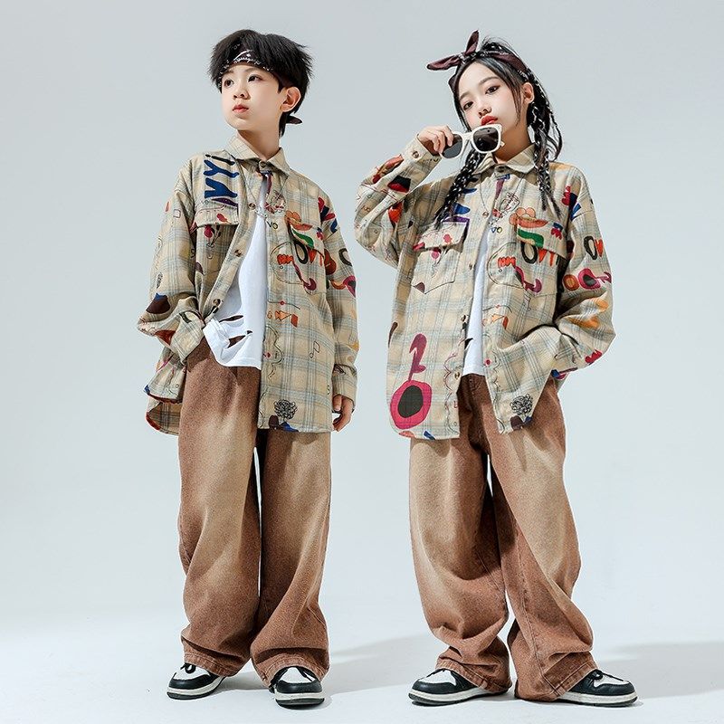 Street dance child boomers Hip Hop Wind Fried Street Shirt Suit Less Pediop Boomer Dance Performance Dresses-Taobao