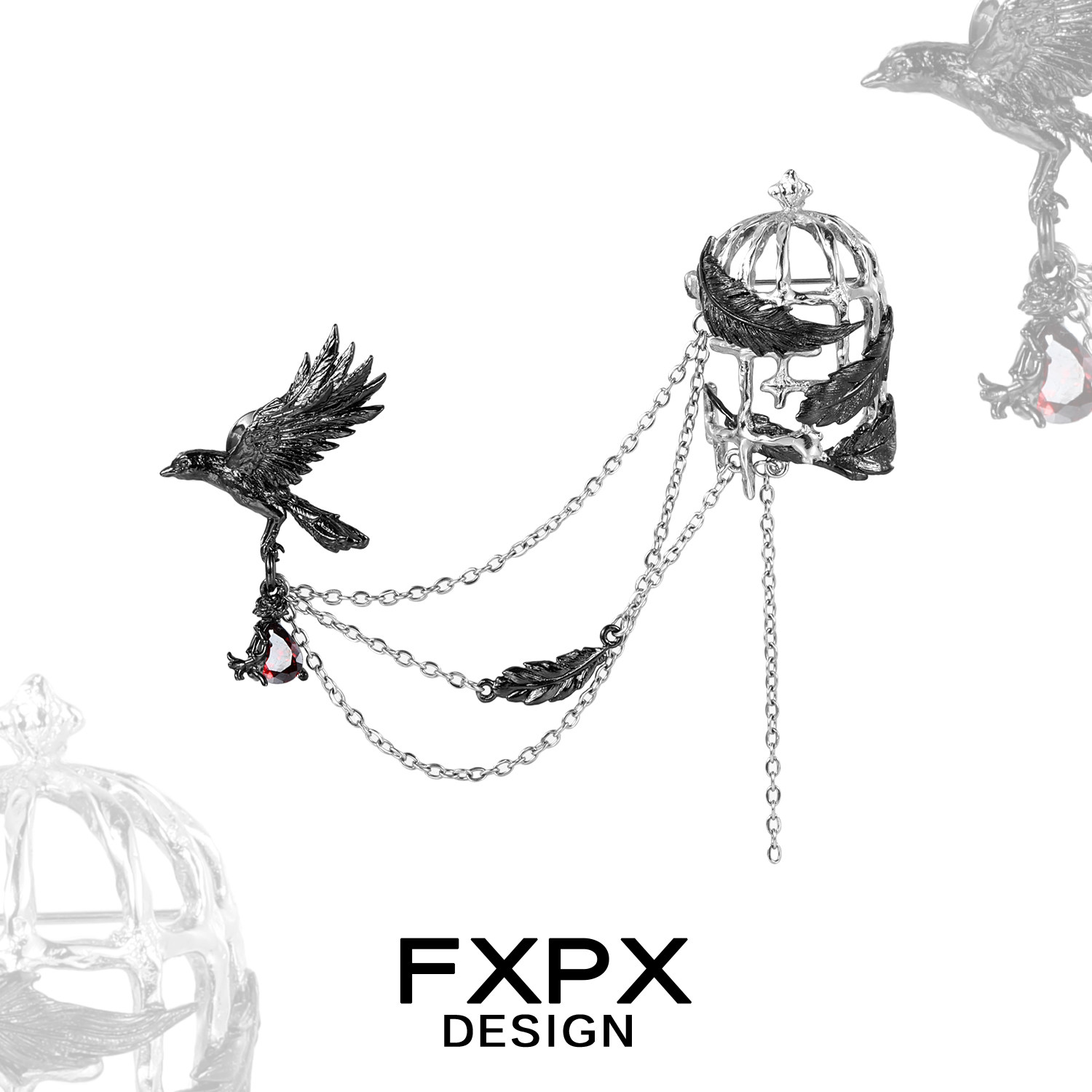 FXPX/Night Raven Series Original Raven Brooch: Niche High-End Accessory, Sweet and Cool Dark Suit Outfit Accessories