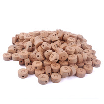 50pcs Flat Round Wooden Alphabet Beads Natural Wood Letter B