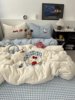Korean-Style Cute Cat House Towel Embroidery Milk Velvet Four-Piece Set Coral Fleece Duvet Cover Warm Three-Piece Set