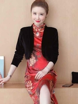 Velvet gold silk 2023 new style for women with spring and autumn cheongsam versatile new style small shawl long-sleeved cardigan with short jacket