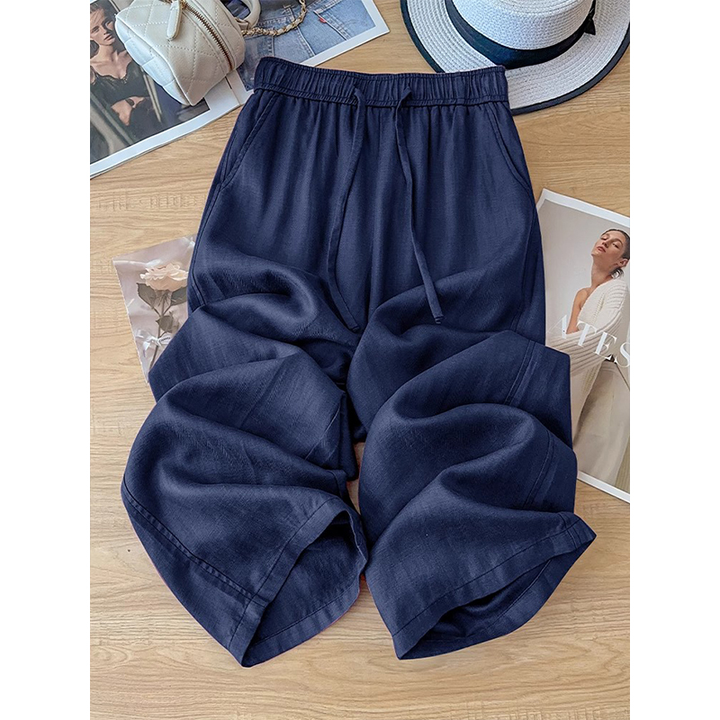 Extra Large Size 150kg Navy Blue Linen Wide Leg Pants for Men and Women Summer Thin 2025 New Cotton and Linen Nine-Point Pants 2