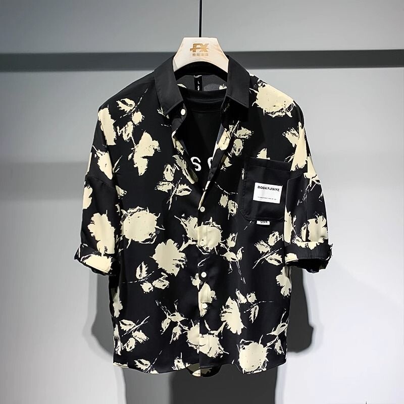 Extra Large Size 150kg Hong Kong Style Handsome Loose Trendyy Floral Shirt for Men and Women Summer High-End Short-Sleeved Casual Shirt 2