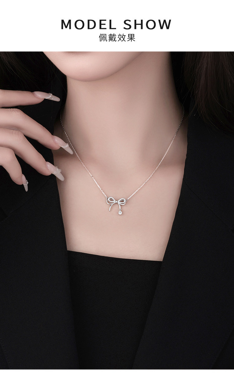 Серебряное ожерелье 999纯银蝴蝶结项链女轻奢高级感锁骨链气质百搭颈链送女朋友礼物 OTHER