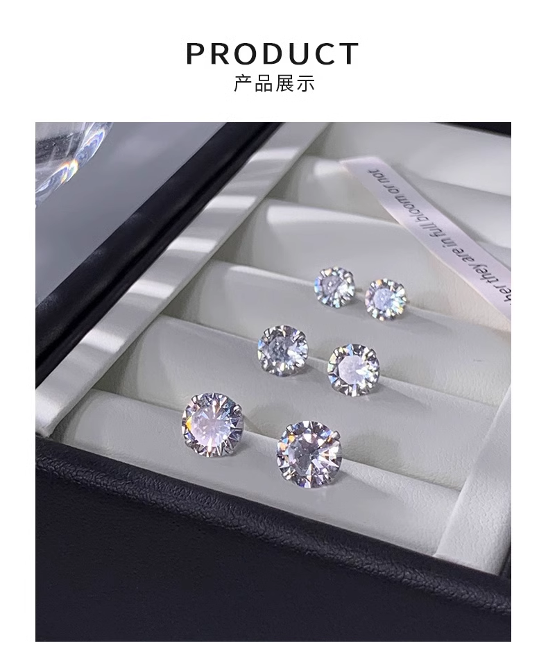 银饰耳饰 999纯银锆石耳钉女养耳洞耳针睡觉免摘耳骨钉个性百搭耳蜗钉耳饰 OTHER