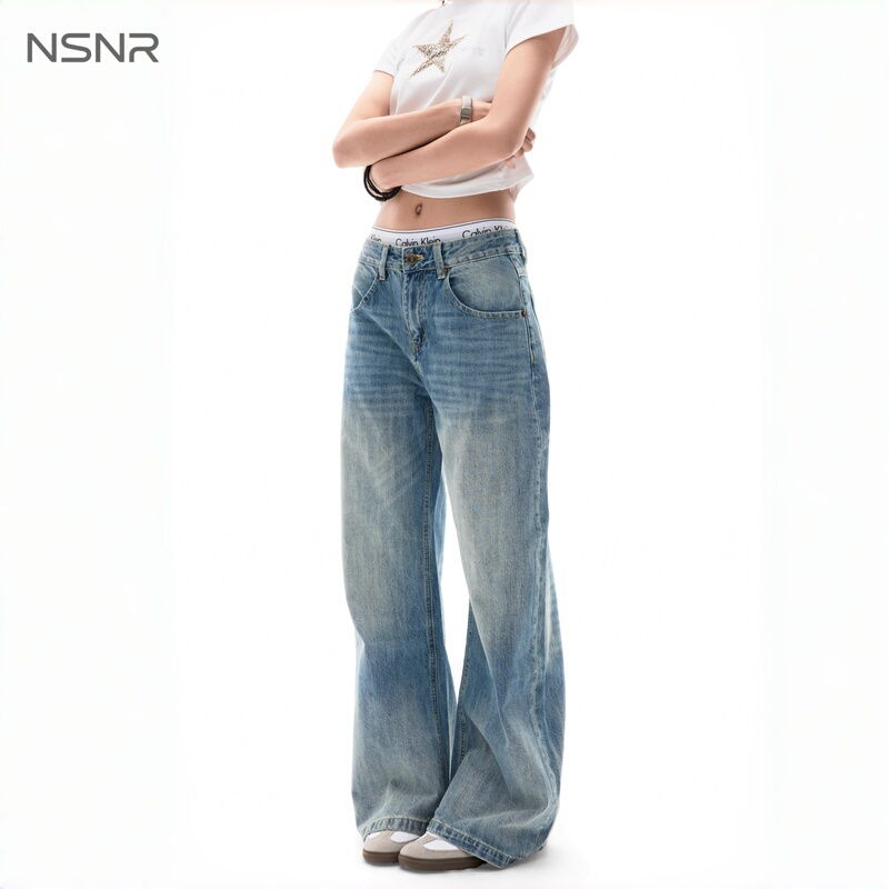 Nsnr American Retro Light Blue Washed Jeans for Men and Women, Loose Straight-Leg Versatile Wide-Leg High-Street Versatile Long Pants Nsnr American Retro Light Blue Washed Jeans for Men and Women, Loose Straight-Leg Versatile Wide-Leg High-Street Versatile Long Pants