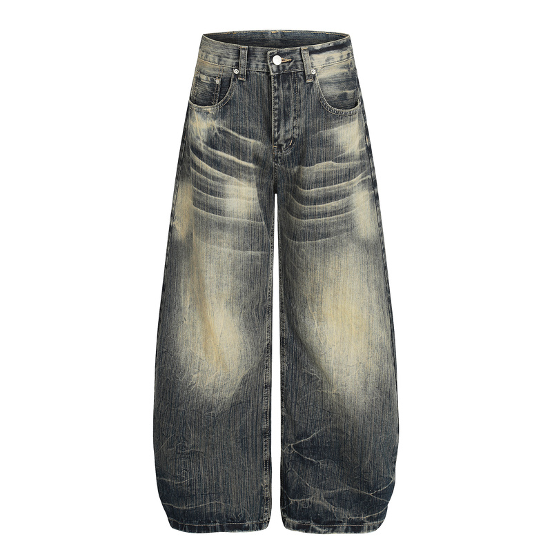 Rusty Crown American Retro Washed Vintage-Style Scimitar Jeans, Loose and Versatile Long Pants
