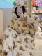 Vockoo Women's Winter Coral Fleece Three-Layer Quilted Nightgown Cute Bear Design Warm Fleece Thickened Loungewear