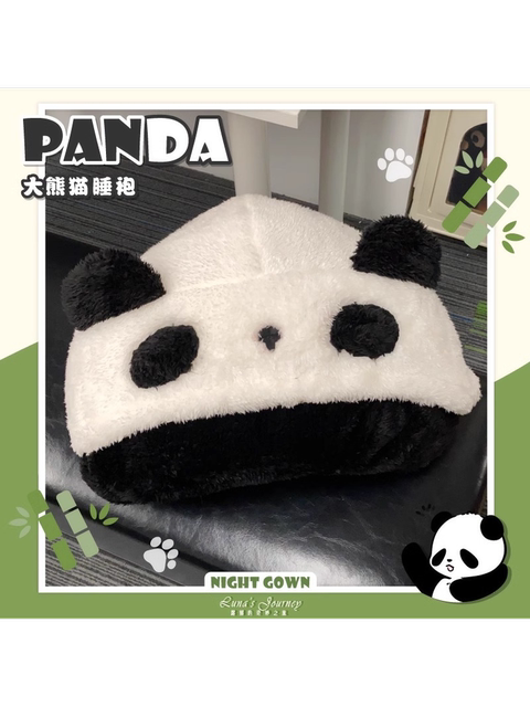 Vockoo Panda Pajamas for Women, Winter Coral Fleece, Thickened and Plush, Cute Bathrobe, One-Piece Sleepwear, Loungewear