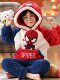 Vockoo Boys' Panda Pajamas Fleece-Lined Autumn and Winter Home Clothes Coral Fleece for Older Children Flannel Kidsren's Clothing
