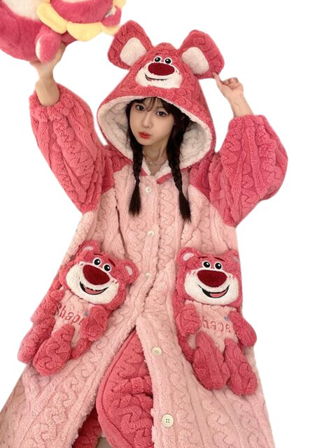 British Vockoo Women's Nightgown Autumn and Winter Thickened Coral Velvet Long Nightgown Women's 2023 Flannel